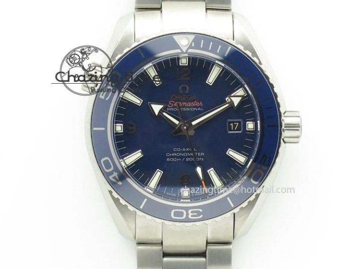 0812 Contemporary Planet Ocean SS Bp Maker 45mm Black Bezel Orange Numbers On SS Bracelet A 8217